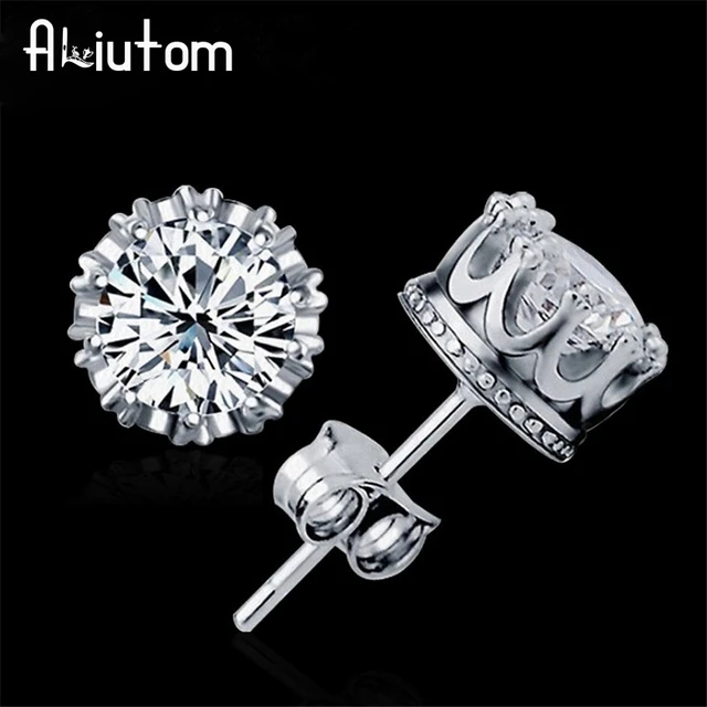 Aliutom 925 Sterling Sliver Fashion Jewelry 8mm Round 2 Carat Cubic Aliutom 925 Sterling Sliver Fashion Jewelry 8mm Round 2 Carat Cubic Zirconia Silver Stud Earrings For