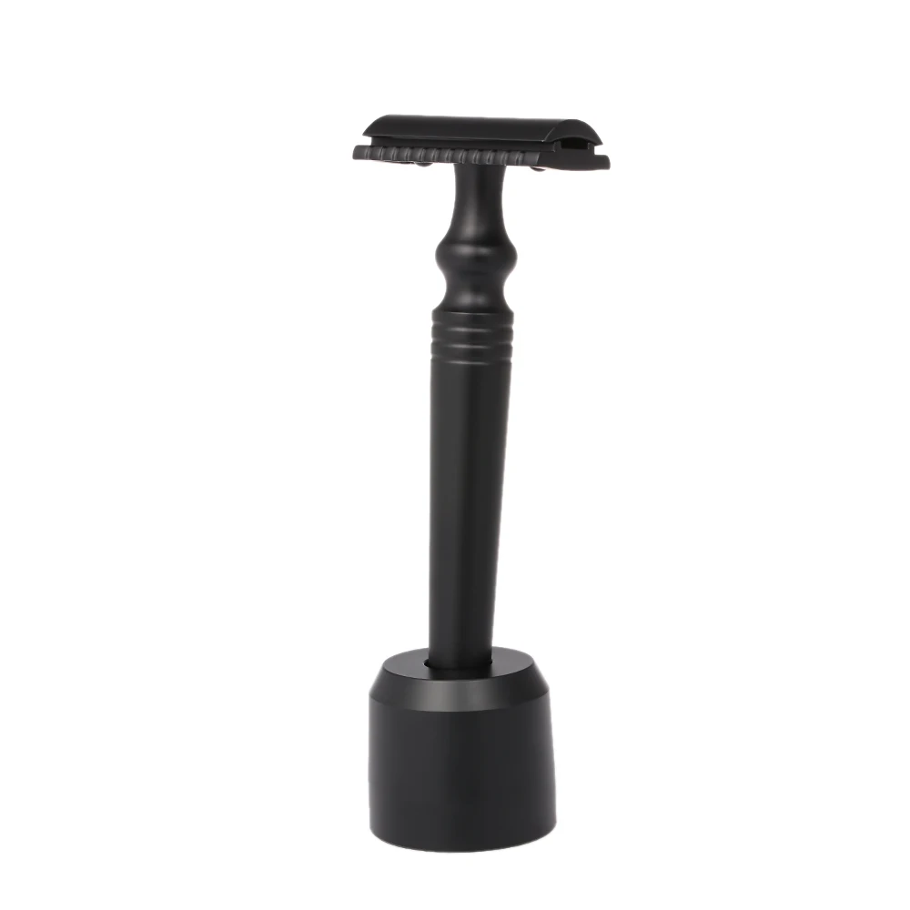 

Aluminum Alloy Safety Razor with Stand Base Rotating Beard Trimmer Double-edged Long Handle Razor