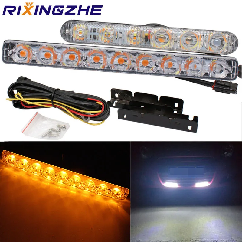 

RXZ 2pcs Flowing DRL 6 9 led white turn amber Turn signal bar Car Daytime Running Lights Auto fog light Super Bright strip 12V