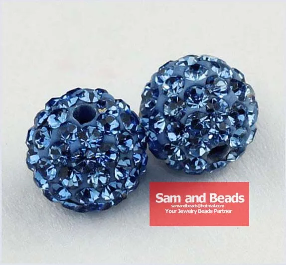 

50Pcs/Lot Clay Bracelet Disco Crystal Pave Ball Beads Lt Blue Wholesale 10MM High Quality