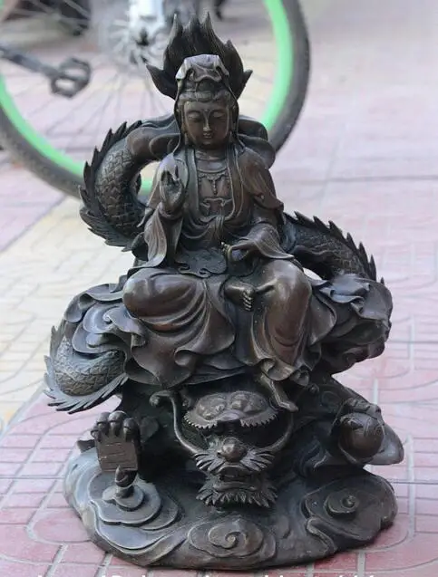 

17" China Pure Red Bronze Seat Dragon GuanYin Kwan-yin Bodhisattva Buddha Statue