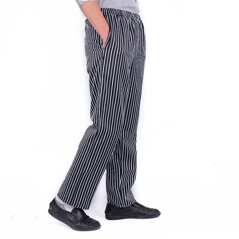 Мужские брюки пищевого обслуживания клетчатые полосатые брюки эластичные перцы Ресторан кухонные штаны пекарня стрейч рабочая одежда