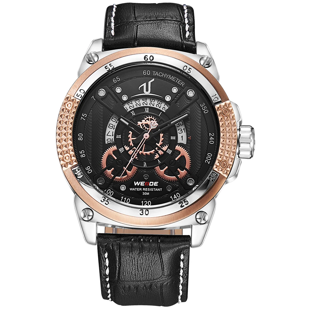 

Fashion Casual Gold Watch Men Quartz Genuine Leather Strap Watches 30m Waterproof Golden Clock Analog Calendar Men's Wristwatch
