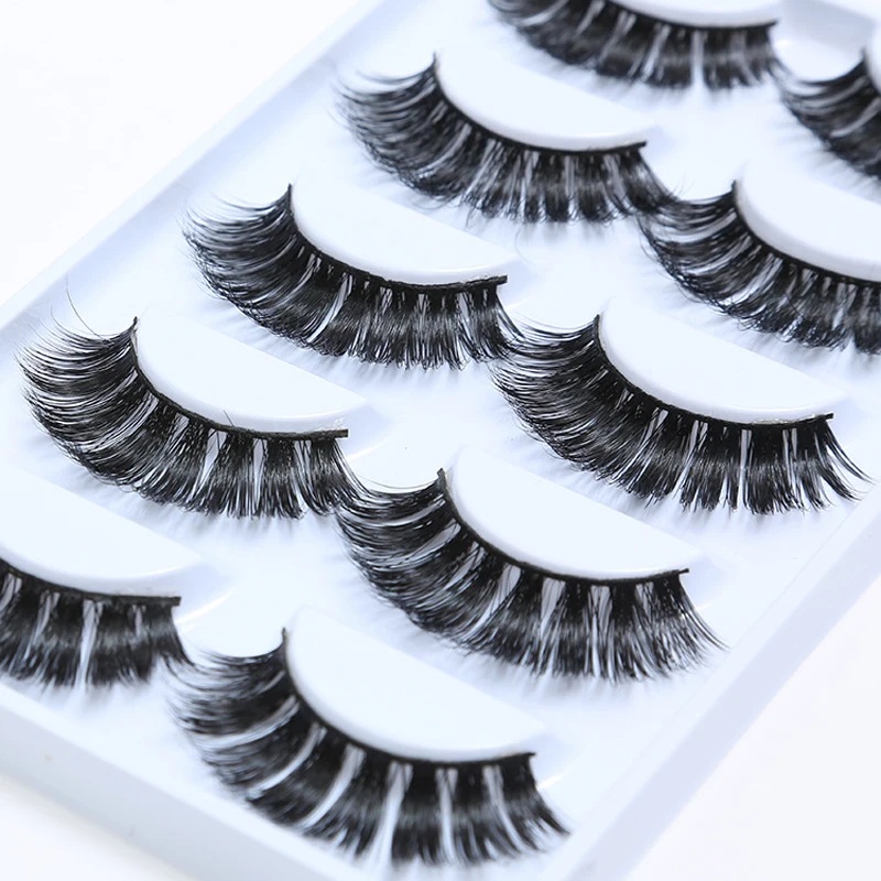 YOKPN Pure Handmade Mink Eyelashes Thick False Eyelashes 5 Pairs Real ...