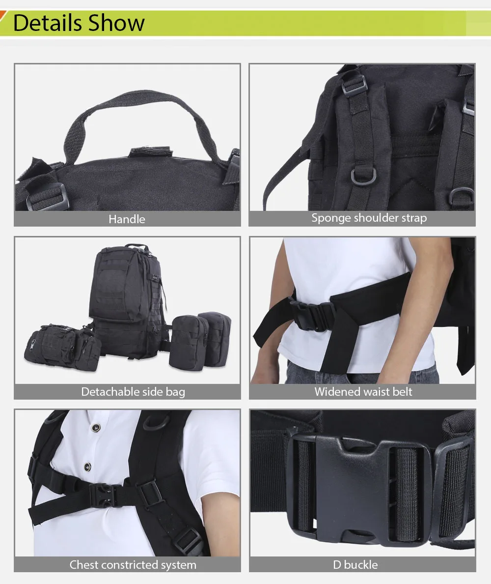 Quente ao ar Bolsa de Esportes à Prova Outlife Livre Mochila Molle Militar Tático Dwaterproof Água Acampamento Caminhadas Viagem 50l 7 molle militar tático mochila saco de esportes