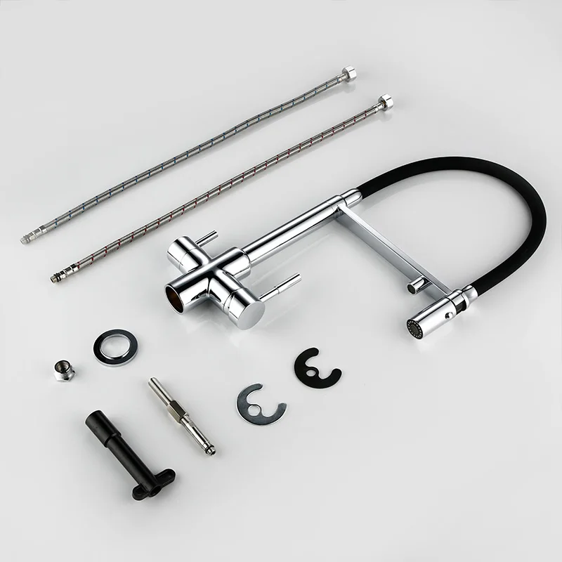  Smesiteli Kitchen Tri Flow Faucet Brass Chrome Swivel With Sprayer Hose Water Purification Function - 32949847677