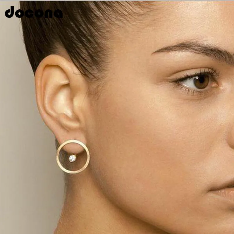 

Docona Punk Gold Color Circle Crystal Stud Earring for Women Simple Geometric Stud Earring Party Jewelry Brincos 2982