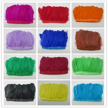 

hot sale 10 yards top quality natural goose feather fringe bleached white Goose Feather Trims with Satin Ribbon Tape for skirt