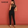 SHEIN Black Constract Lace Bodice Open Back Halter Skinny Mid Waist Sleeveless Jumpsuit Autumn Women Modern Lady Jumpsuits Jumpsuits Women's Women's Clothing 