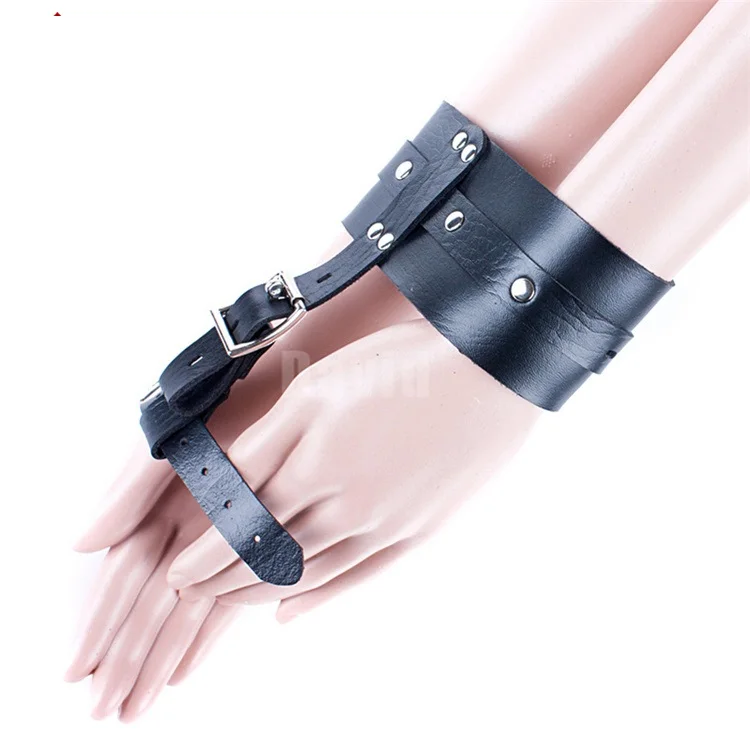 leather bondage belt hand finger cuffs bdsm fetish slave wrist
