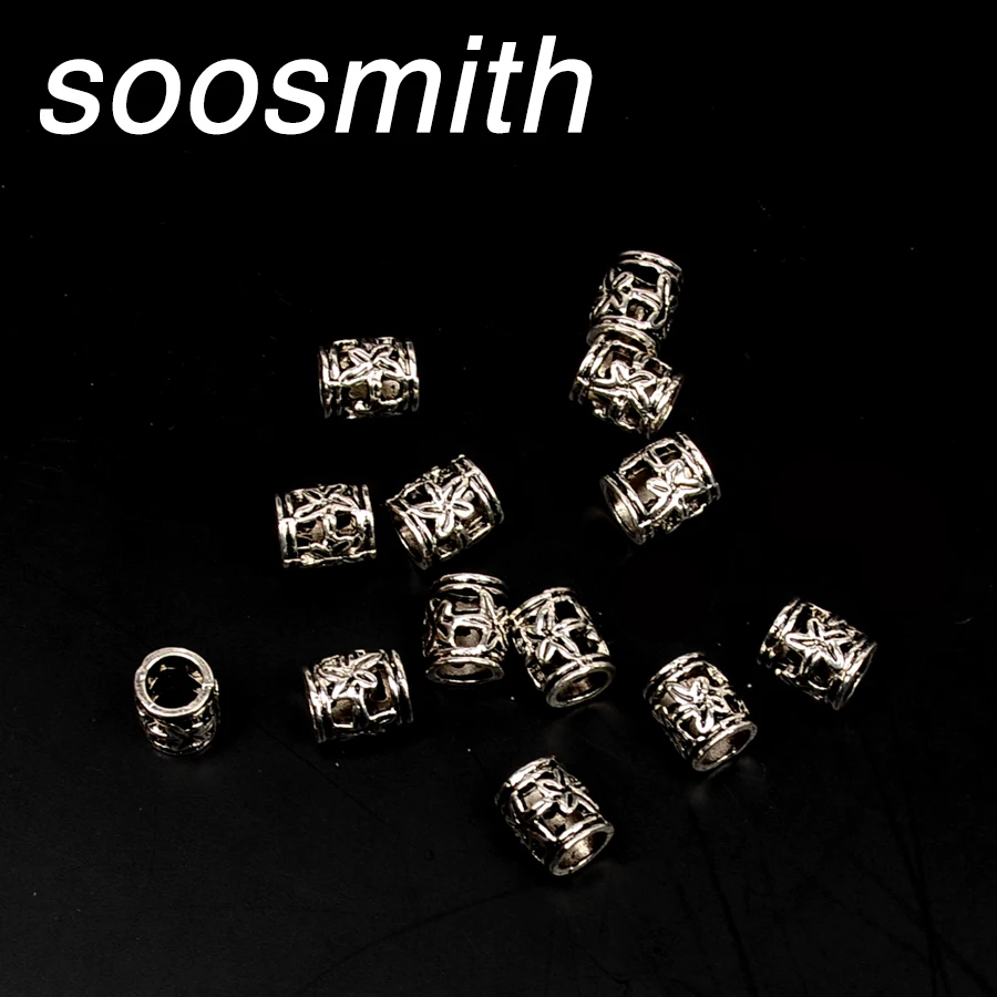 

soosmith 30Pcs 6x8mm Antique Silver Flower Cylinder Metal Beads Scarf Bead Loose Beads For Jewelry Making Findings Diy Accessory