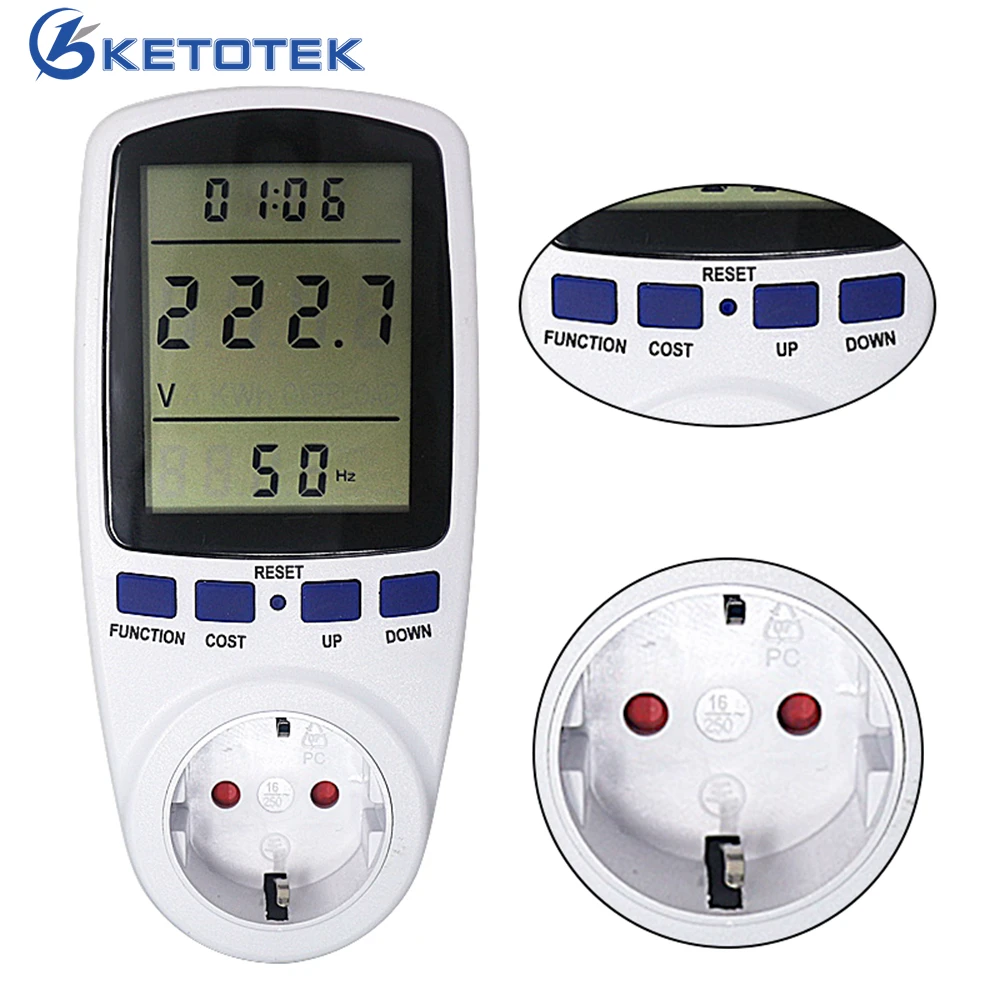 online UE BR FR Plug de Energia Elétrica Monitor de Energia AC 230 v 250 v hz 50 Wattímetro Digital de tomada de KWh Watt Analisador de Medição Ferramenta