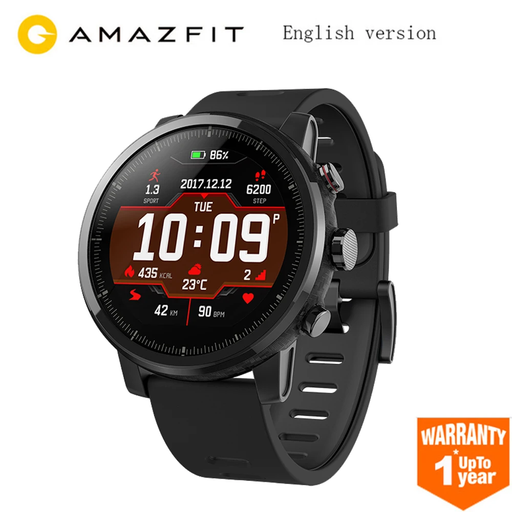 

English Version Huami Amazfit Stratos Smart Sports Watch 2 GPS 5ATM Water 2.5D Screen GPS Firstbeat Swimming Smartwatch Black
