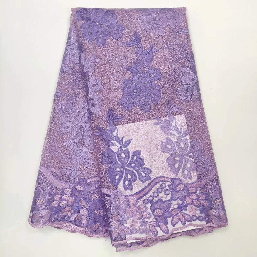 

African Lace Fabrics Tulle Lace Fabric With Beads/stones 2019 New Arriavl Nigerian Net Lace 5yards