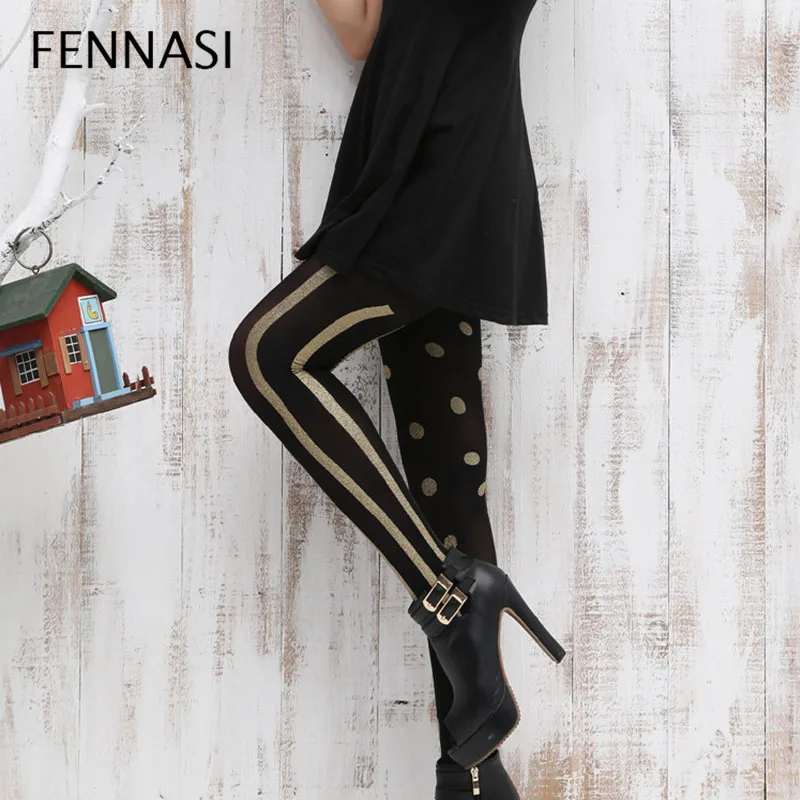 Женские компрессионные чулки FENNASI нейлоновые колготки в полоску и горошек с