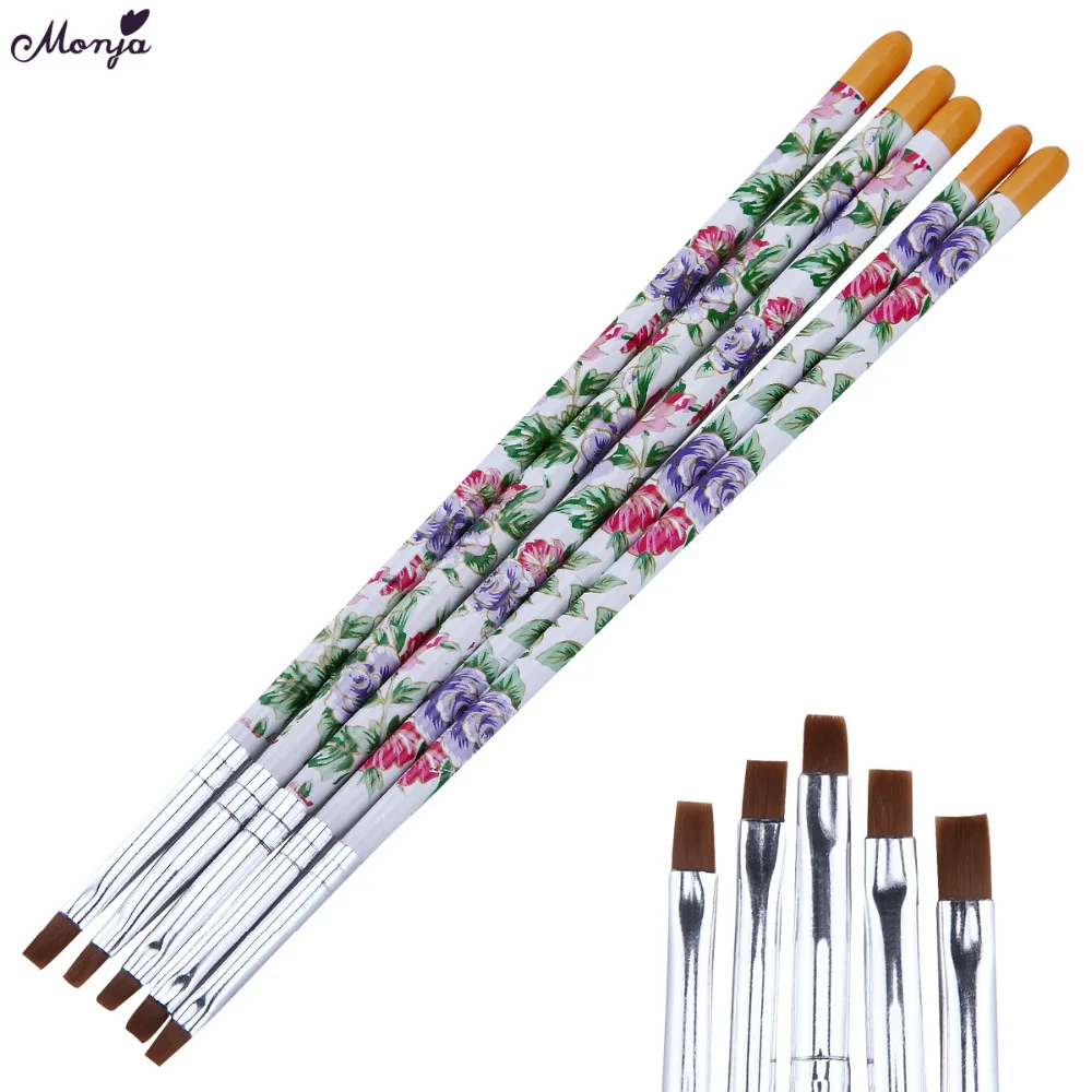 

Monja 5Pcs/set Nail Art Drawing Brush Acrylic Flower Pattern Flat Top French Painting Design Pen Manicure Tools