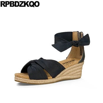 

Ankle Strap Tie Up High Heels Wedge Orange Satin Lace Open Toe Women Shoes Sandals Leisure Fashion Bohemia Style Espadrilles