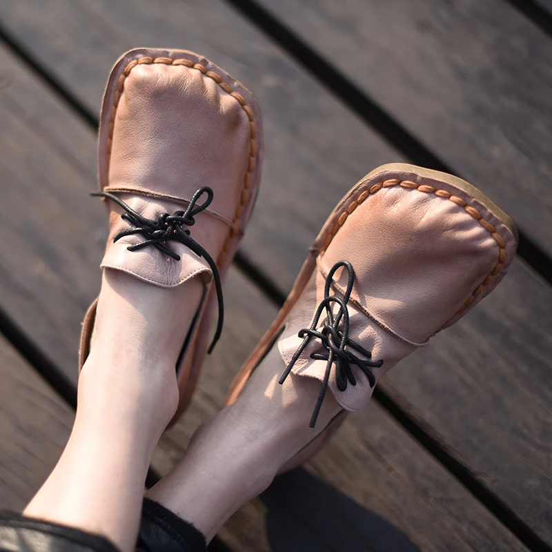 

Artmu Original Square Toe New Spring Women Flats Shoes Handmade Genuine Leather Loafers Woman Shoes Female Soft Soles Gift