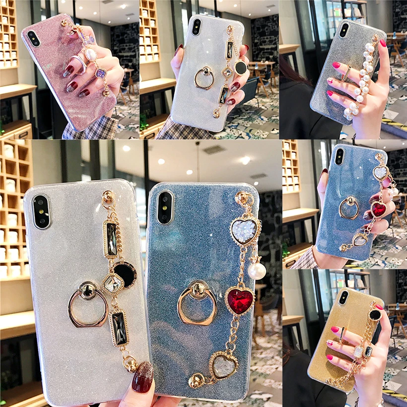 Silicone Gliiter Cases For Oneplus 6T 6 5T 5 3 Cover Bling Ring Rhinestone Bracelet Covers Bumper Soft TPU Mobile Phone Case |