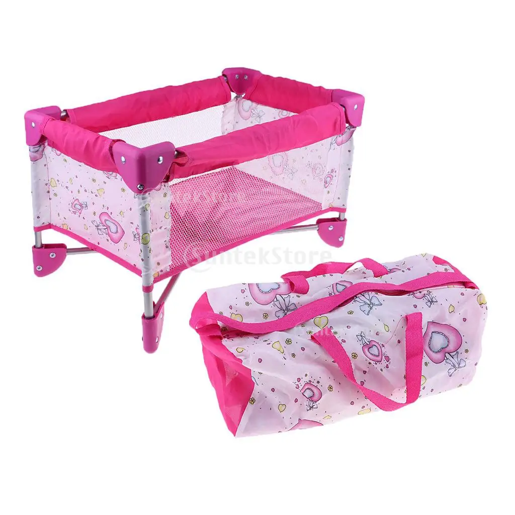 Dollhouse Simulation Baby Doll Bed with Carry Handbag Furniture Doll Accessories