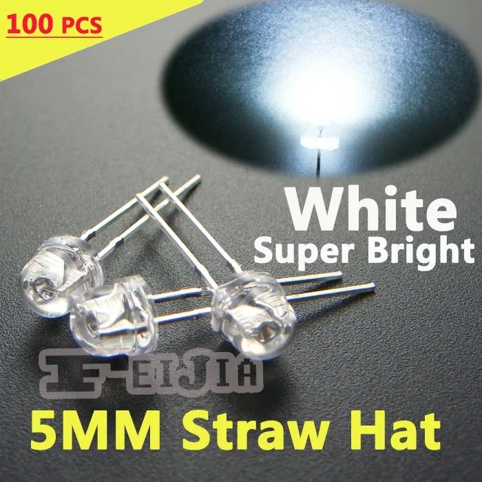

200 Pcs 5mm White Straw Hat Water Clear Lndicator lights Super bright Wide Angle 20000MCD LED free shipping