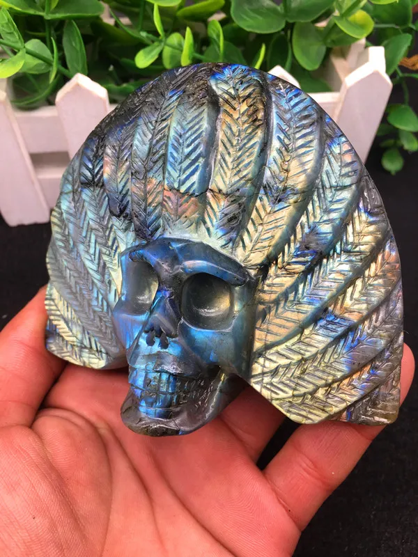 

350g Natural Hand Carved Multi-Color Labradorite Crystal Skull