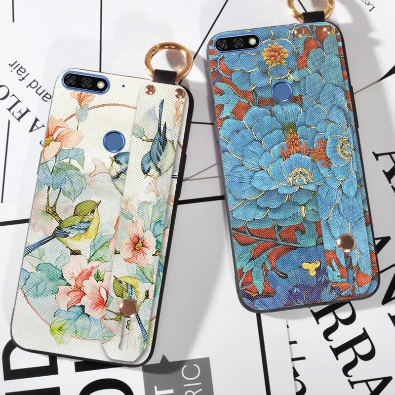 

Wrist Strap Flower Emboss Cases For Huawei Y5 Prime 2018 Luxury Silicone Cartoon Cloth Cover For Huawei Y5 2018