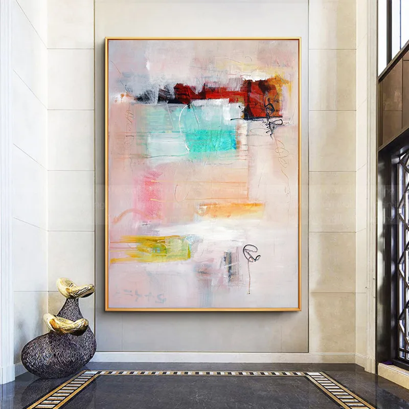 

Pink art Abstract canvas paintings wall art pictures for living room home hallway wall decor acrylic texture caudro quadros