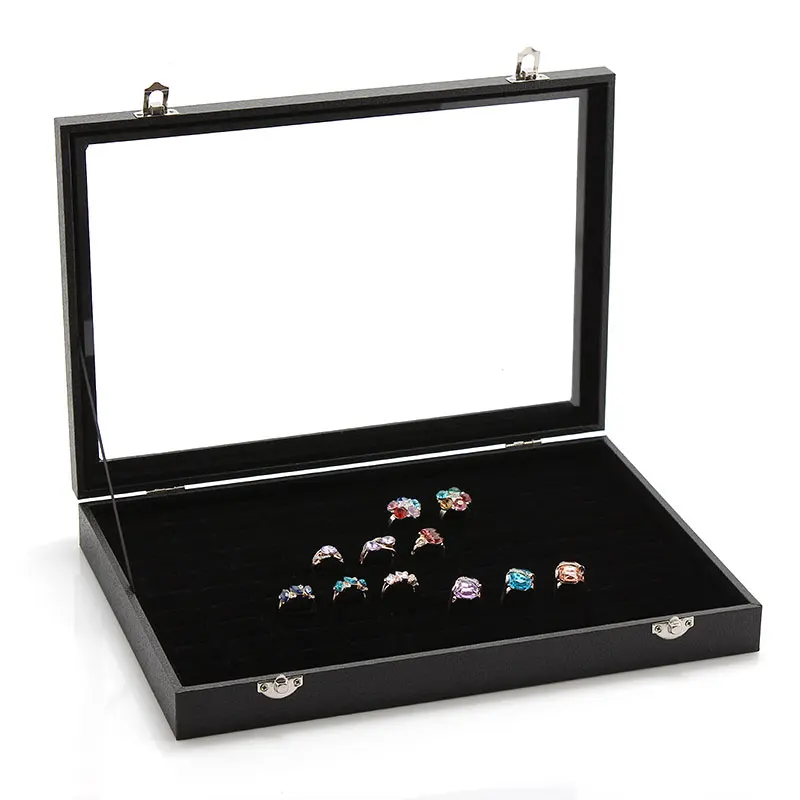 ANFEI, 9 стилей, витрина, кожаный дисплей, подставка для ювелирных изделий, коробка для украшений, Подарочная коробка, органайзер для макияжа, шкатулка для ювелирных изделий - Цвет: 100 holes ring box