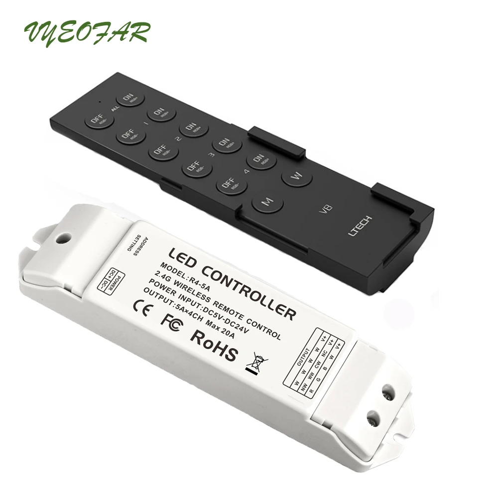

Ltech LED RGB RGBW Strip Controller 4 Zone 2.4G RF Remote CV CC Receiver 4 channel output Control LED Strip Panel Spot Light