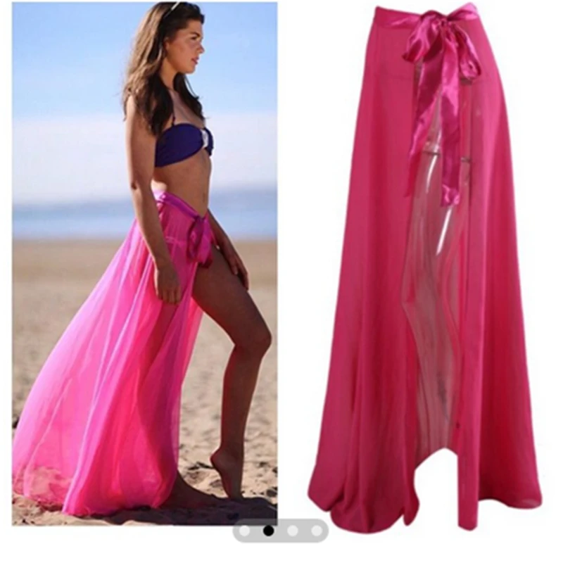 Sexy Women Long Skirt Bikini Cover up Bathing Suit Swimwear Sexy Women Bikini Cover Up Swimwear Sheer Beach Maxi Wrap Skirt bathing suit bottom cover up Cover-Ups