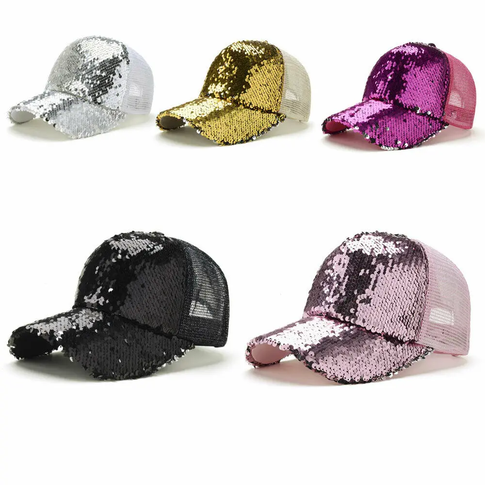 

New Women Ladies Fashion Casual Chic Baseball Cap Mesh Bun Solid Sequined Baseball Hat Sport Caps