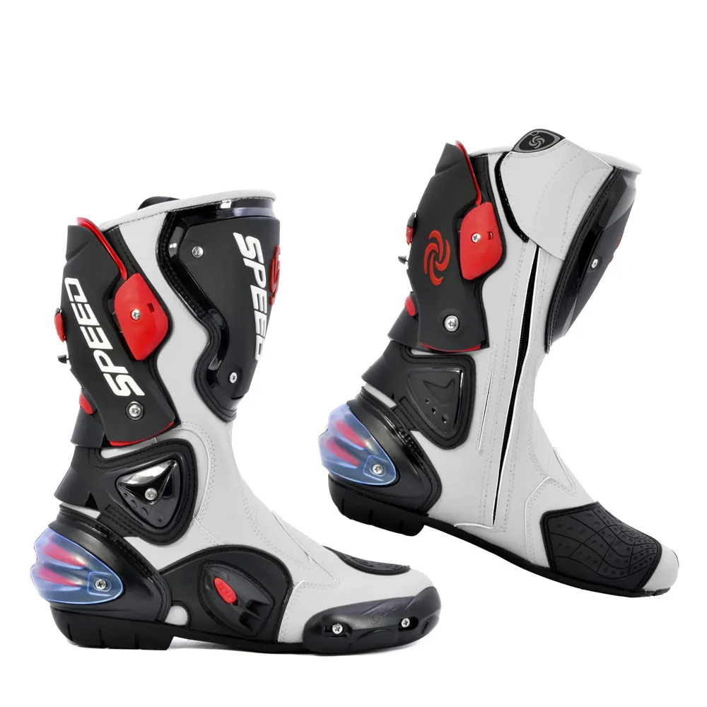 

PRO-BIKER SPEED BIKERS Motorcycle Boots Moto Racing Motocross Off-Road Motorbike Shoes Black/White/Red Size 40/41/42/43/44/45