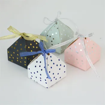 

100PCS Cusp shape Paper Boxes Candy Box Wedding Favors Gift with ribbon Sweet Favour Holder Party Birthday Baby Shower Supply