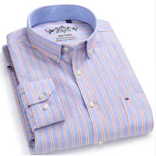 Качественные мужские рубашки на пуговицах, с длинным рукавом, в контрастную клетку, в полоску, оксфордская рубашка, с левым нагрудным карманом, мужская повседневная приталенная рубашка