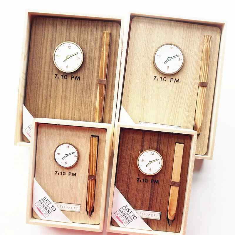 

Time Fragment" Wood Cover Diary Journal Notebook Wood Stationery Gift Box Notepad Lined Grid Dotted Blank Papers