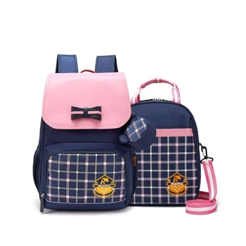 

2Pcs/Set New Children School Bag Set Kids Backpack Primary Girls Boys Relief Pressure Student Plaid Design Book Bag and Hand Bag