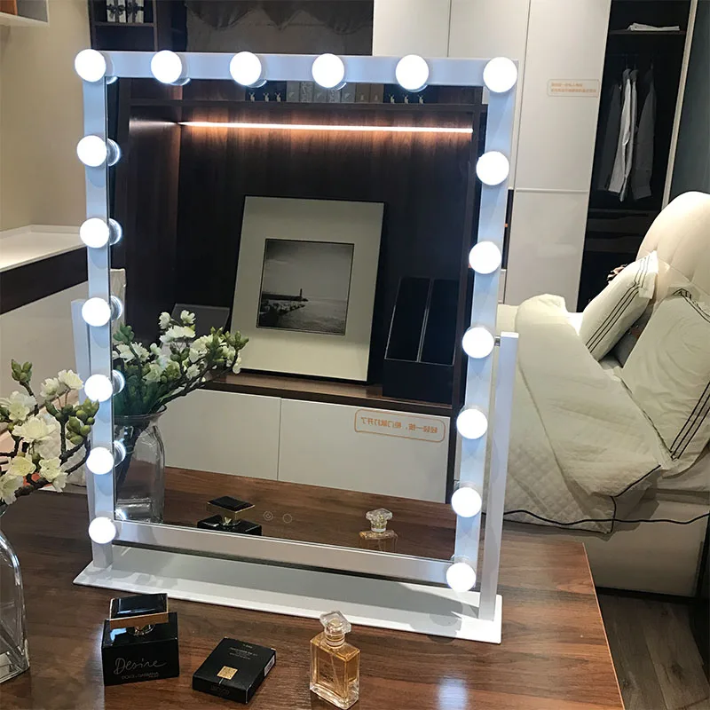 Освещенное косметическое зеркало для макияжа, голливудские зеркала с подсветкой, 18x 3W, светодиодный светильник с регулируемой яркостью, настольные лампы с сенсорным управлением, белый цвет - Цвет: White