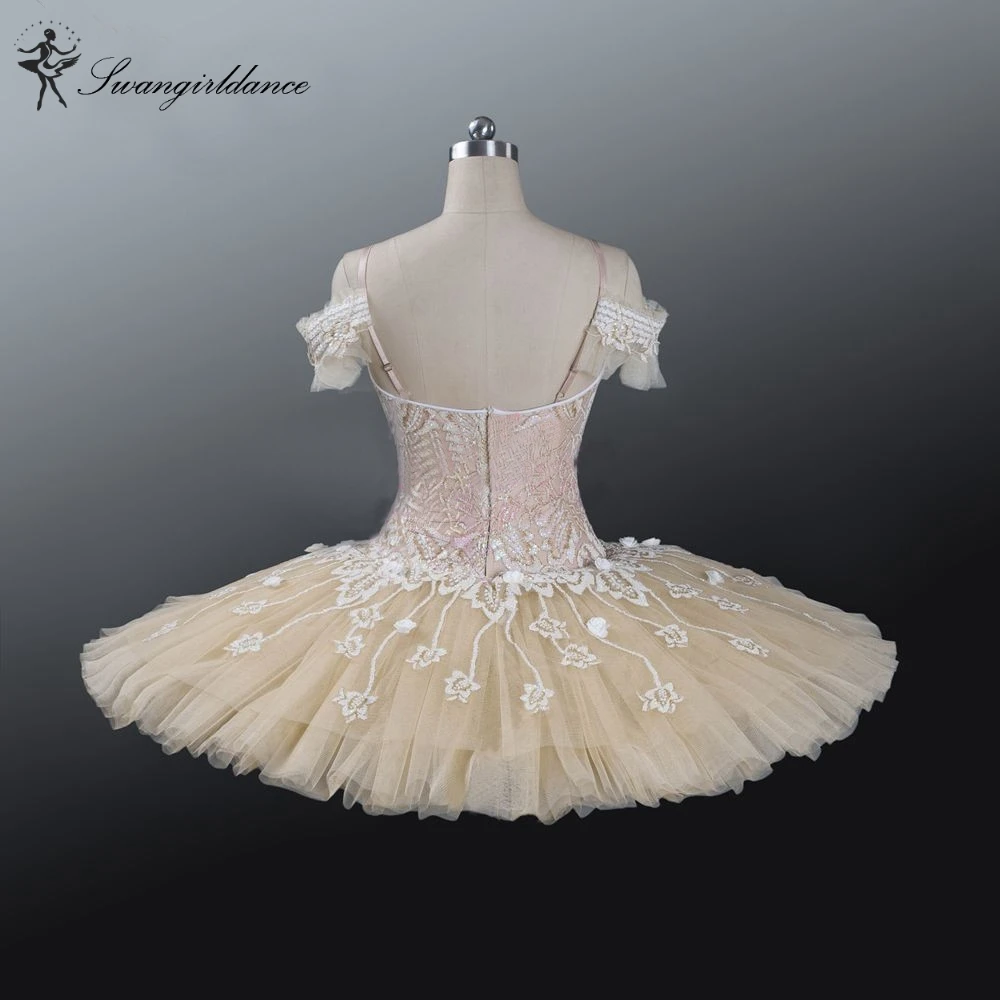 adult beige cream professional ballet tutu girls peformance tutu puffy flower fairy doll classical ballet stage costumeBT9072