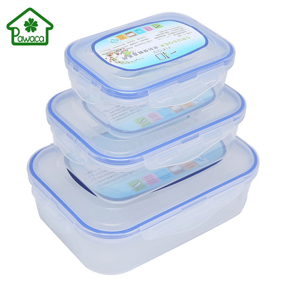 

3Pcs/Set 3 Size Transparent Plastic Food Fruit Storage Container Box Lunch Container Microwavable Foodsaver Food Crisper Set