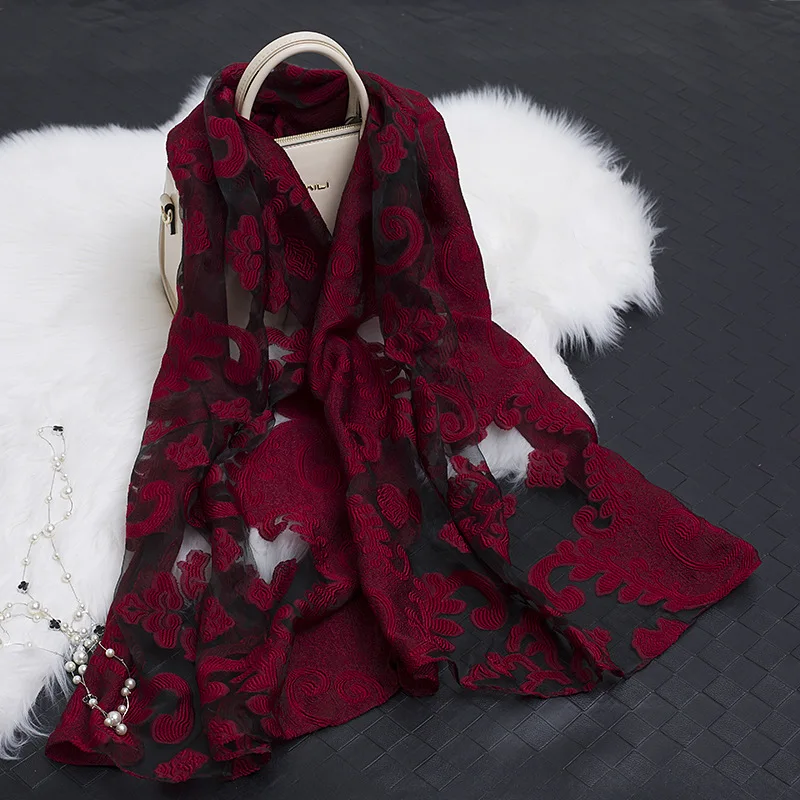 

2017 Brand Silk Scarf Women Luxury bandana hijab Embroidery Scarf Scarves Shawl Lace Beach Cover-ups