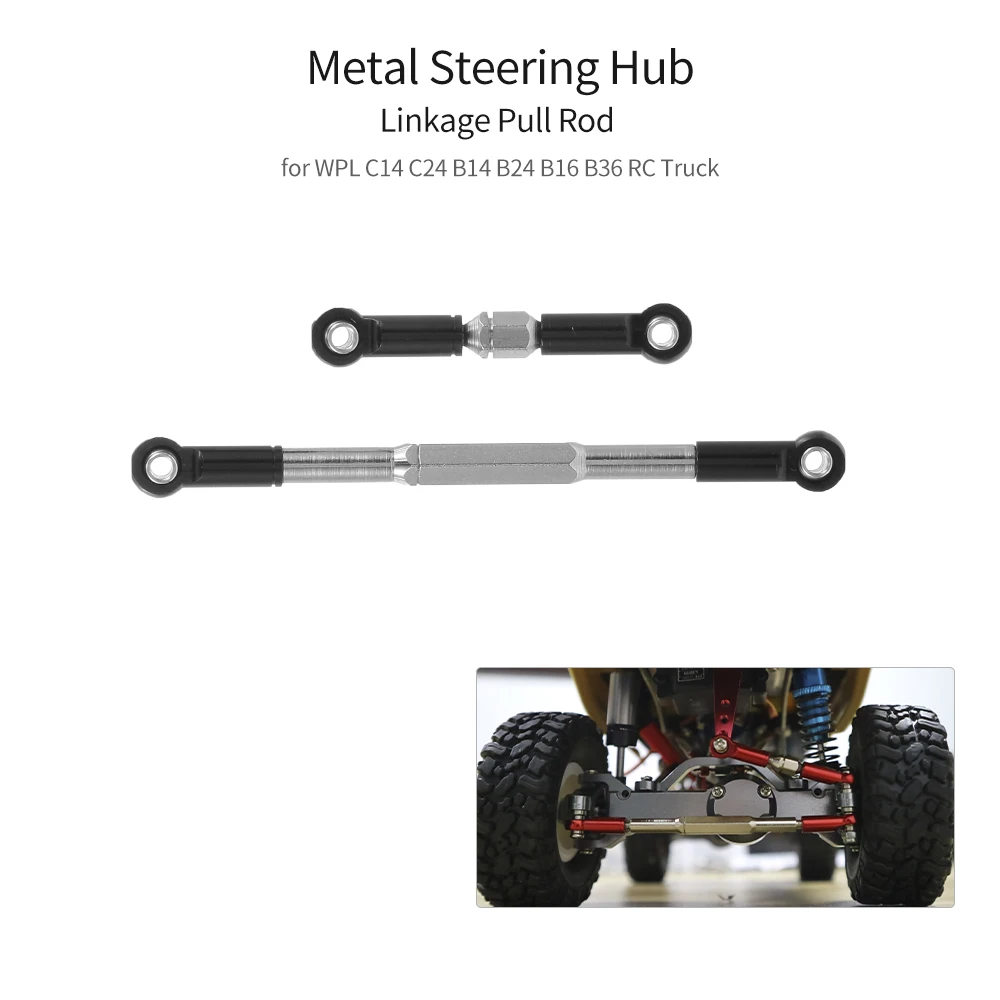 

2Pcs RC Car Steering Hub Linkage Pull Rod Metal for WPL C14 C24 B14 B24 B16 B36 RC Truck RC Crawler Off-road Semi-truck Parts