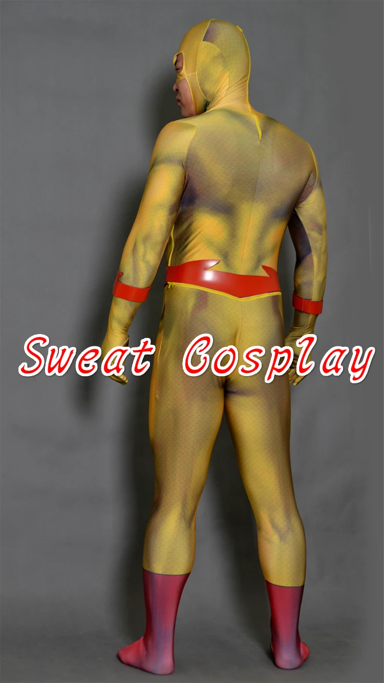 Высокое качество на заказ спандекс лайкра супер герой сверкающий костюм с 3D красный логотип молнии желтый обратная вспышка костюм для косплея