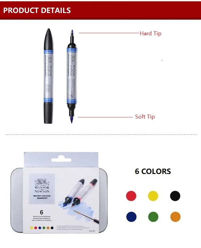 WINSOR& NEWTON водяной маркер-хайлайтер 6/12 цветов Двойные наконечники художественное Рисование маркером художественные принадлежности