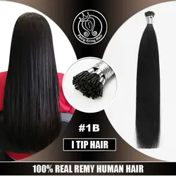 Фея Волосы remy 0,8 г/локон 16 "18" 20 "Fusion I Tip hair Extenisons на капсуле 100% реальные индийские девственные человеческие волосы натуральный черный # 1B