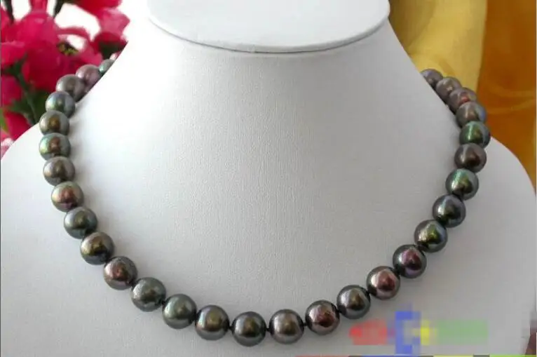 

Free shipping hot sale Women Bridal Wedding Jewelry >>17" 12MM ROUND PEACOCK BLACK FRESHWATER PEARL NECKLACE