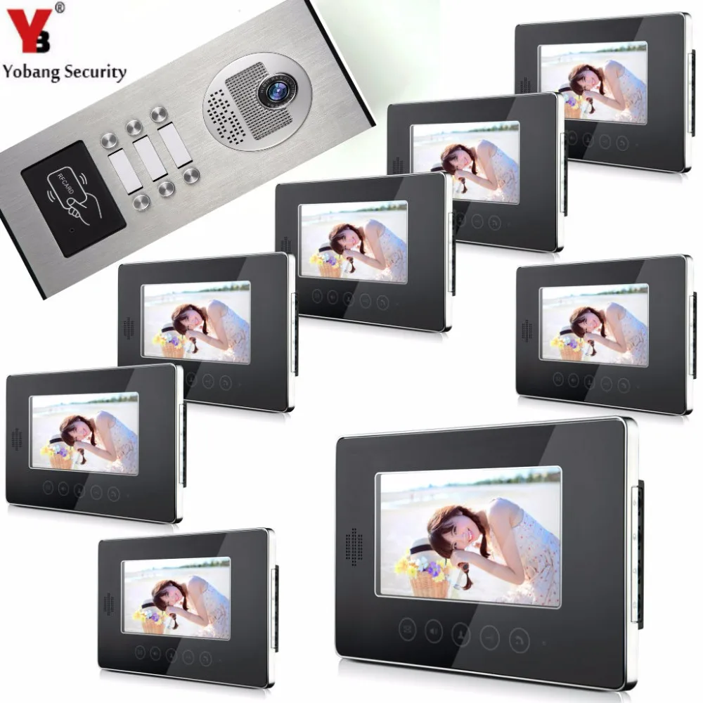 

YobangSecurity Video Door Intercom Entry System 7"Inch Video Door Phone Doorbell Chime RFID Access Control 1 Camera 8 Monitor