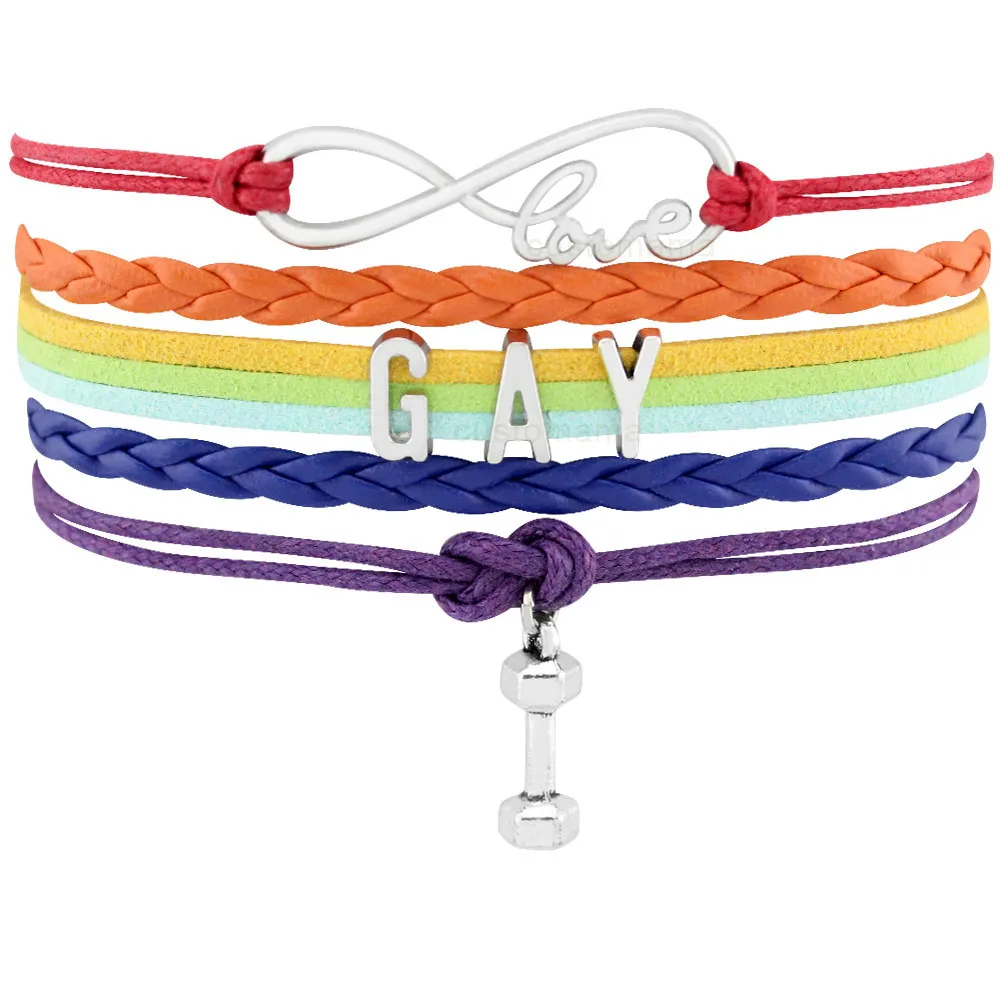 Dumbbell Gay Infinity Charm Bracelets Love Hope Ribbon LGBT Pride