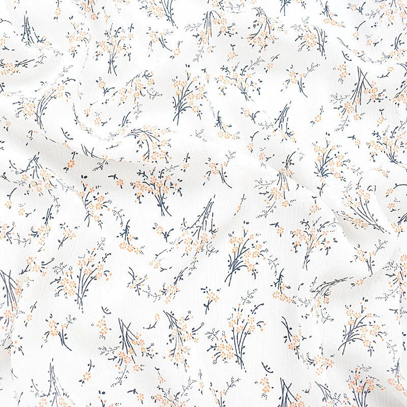 

2019 new vertical chiffon fabric spring and summer prints fabric white background small flower high quality