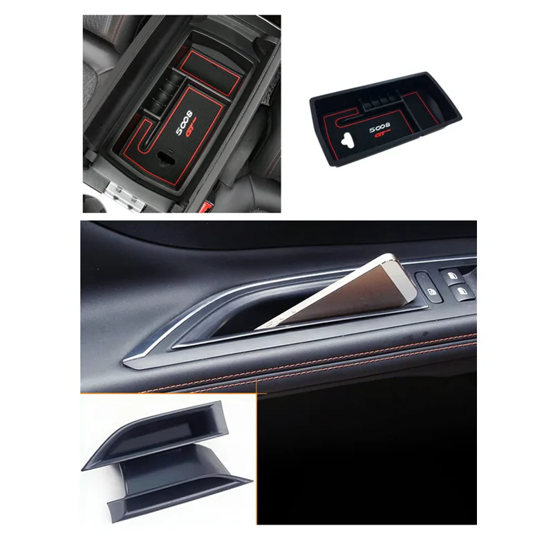 

for Peugeot 5008 / 5008 GT / Allure 2017 2018 Accessories Interior Central & Front Car Door Storage organizer Box Holder 3pcs